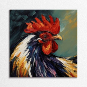 Vibrant Rooster Canvas Wall Art, Bold Colorful Chicken Modern Farmhouse Decor, Unique Wildlife Print, Perfect Gift for Farm Animal Lovers