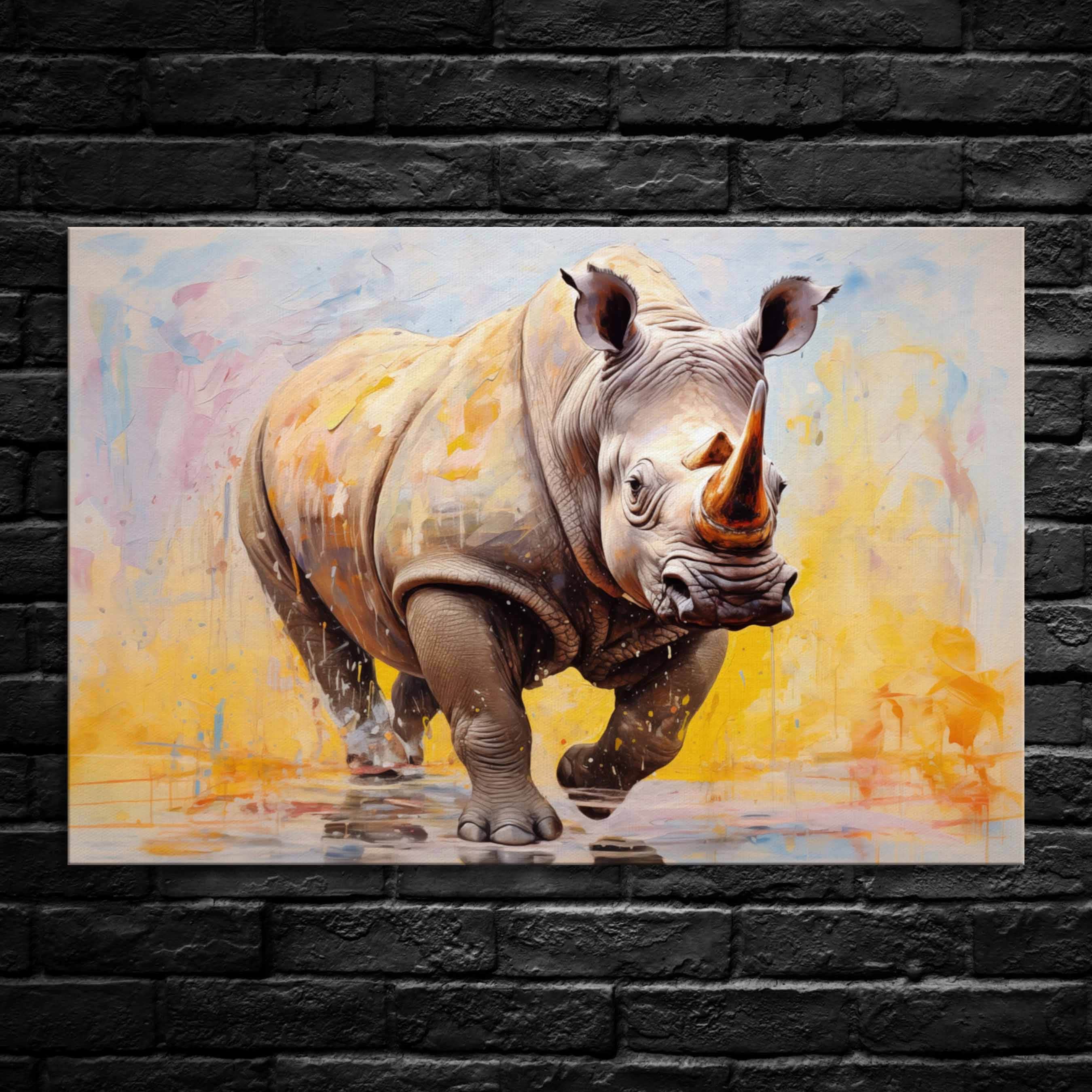 Abstract Rhinoceros Canvas Print: Pastel Impasto African Wildlife Art