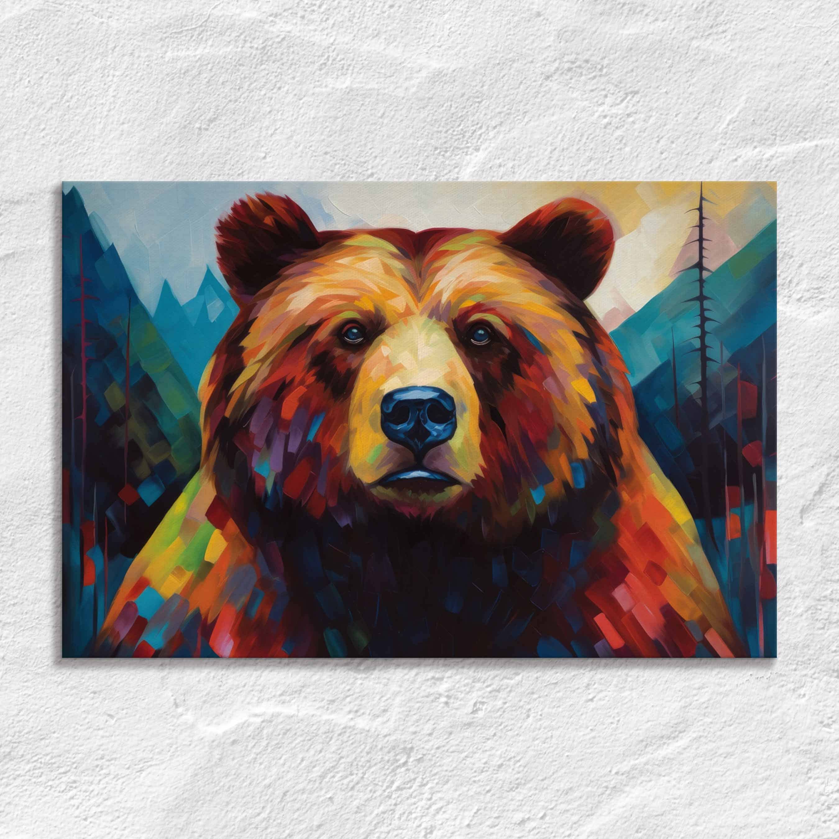 Abstract Bear Canvas Print: Modern Mountain Wilderness Wall Art