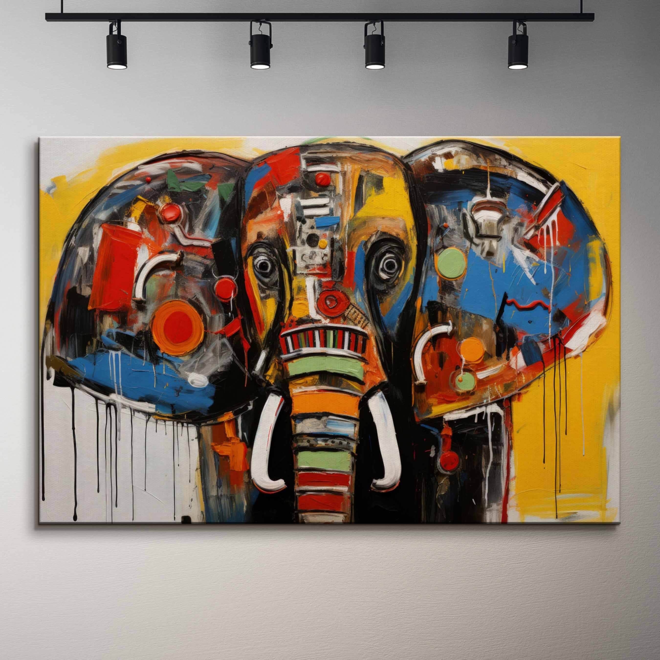 Abstract Elephant Canvas Art: Modern Colorful Wildlife Wall Decor
