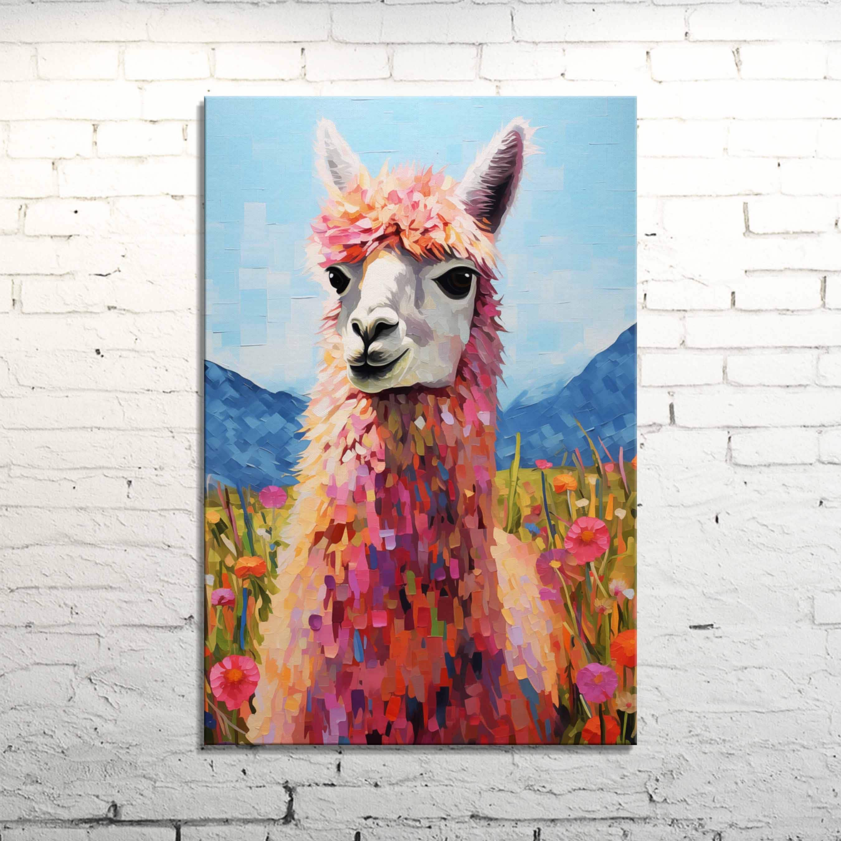 Colorful Alpaca Canvas Print: Abstract Floral Farmhouse Wall Art