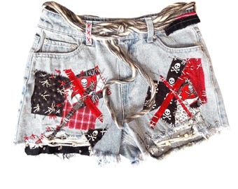 Buccaneers Pirate Denim Shorts Size 27 | One-of-a-Kind Upcycled Game Day Fashion