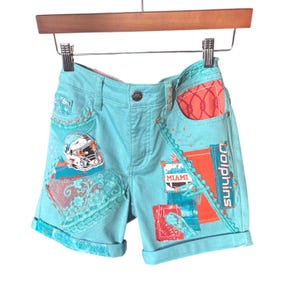 Miami Dolphins Aqua & Orange Jean Shorts Custom Denim Refashioned Game Day Shorts Women’s Medium 6/Medium