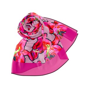Pink Lilies Poly Scarf: Lightweight Floral Wrap