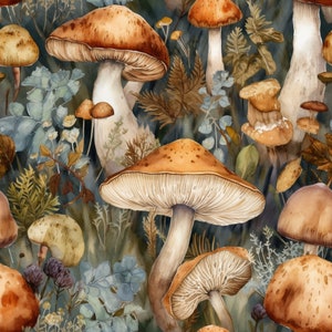 Champignons sauvages à l&#39;aquarelle, motif sans couture, utilisation commerciale, papier d&#39;emballage, papier peint, papier cadeau, papier de scrapbooking