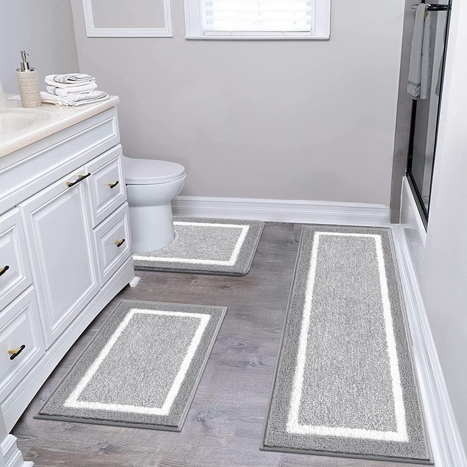 Elegant Homes 3 Piece Bathroom Rug Set Bath Rug, Contour Mat, Lid