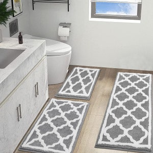 Creative Geometric Bath Mat Set Black White Grey Orange Splicing