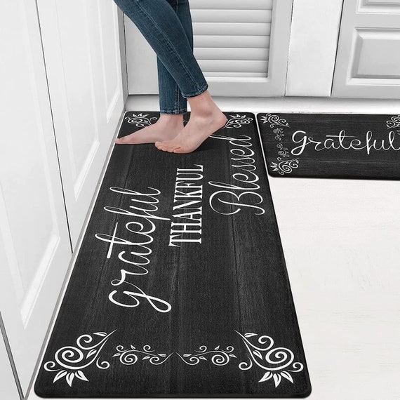 Black Kitchen Rugs and Mats Set of 2 Anti Fatigue Kitchen Mats for Floor  Farmhouse Cushioned Non Slip Waterproof Kitchen Floor Mat Comfort Standing