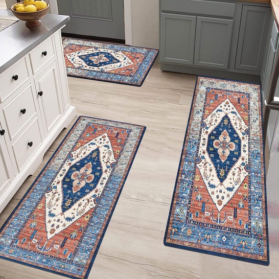Comfort Padded Rubber Back 2 Pieces Room Rugs Set Kitchen Floor