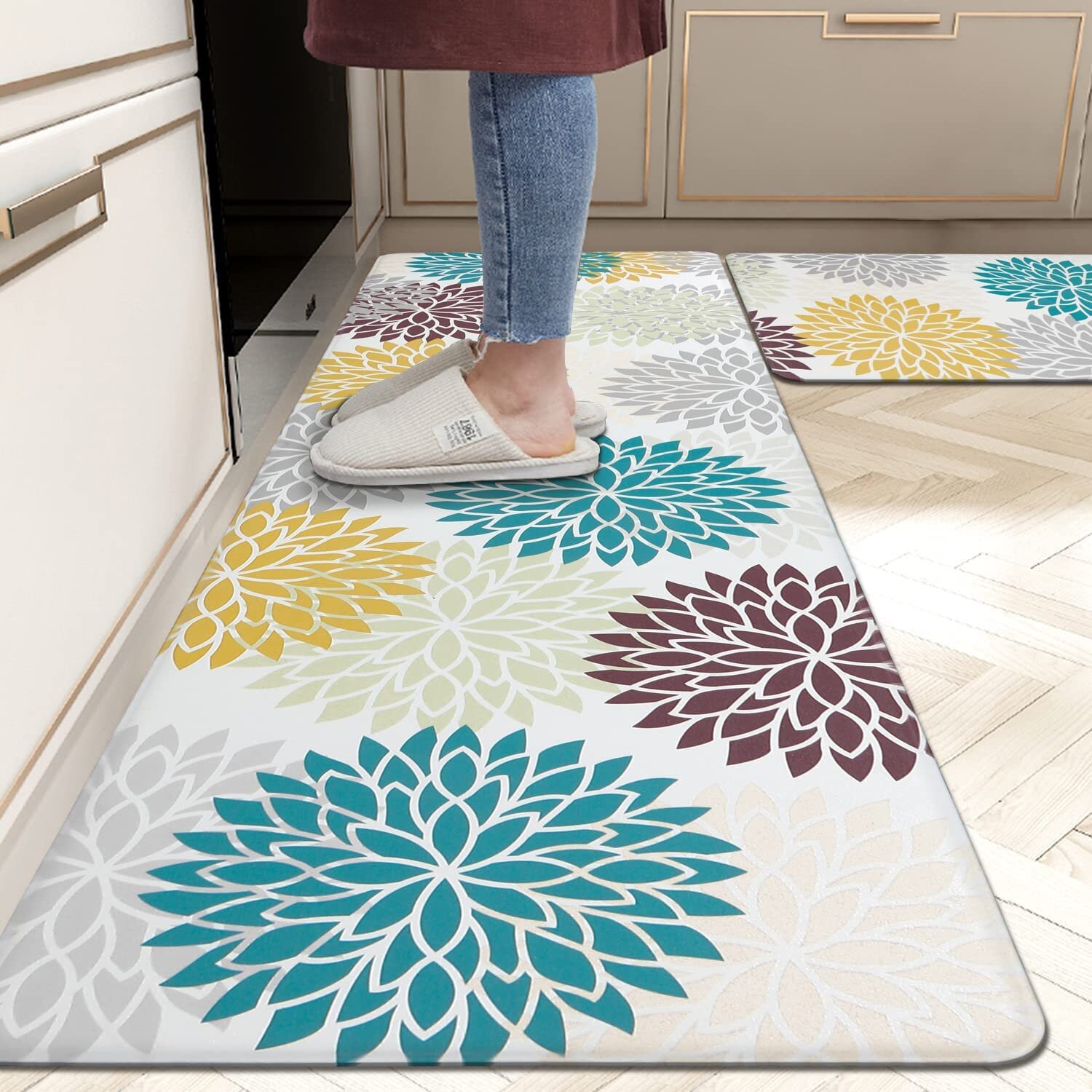 Floral Kitchen Floor Mats Cushioned Anti Fatigue for House 1/2 Inch Th –  Modern Rugs and Decor