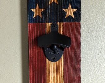 Wood US Flag bottle opener