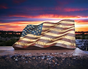 Small US wavy Flag. (Outdoor Version) 13"x7.5"