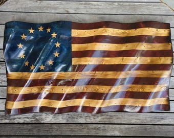 Betsy Ross wavy Wooden Flag