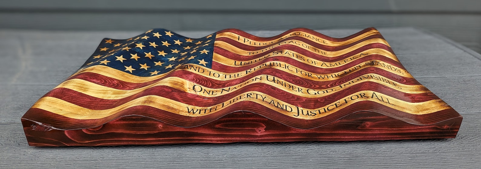 Wavy Wooden Flag With Pledge of Allegiance Etsy