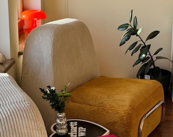 Sedia imbottita giallo senape, mobili da salotto fatti a mano, sedute da pavimento senza struttura, sedia decorativa personalizzata