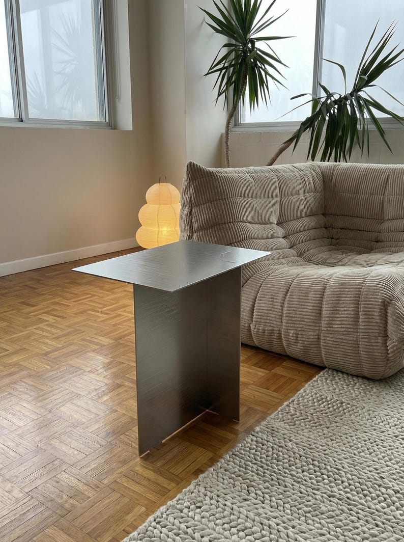 side table
brushed steel table
small coffee table
sofa table
bedside table
end table
geometric table
live edge table
rustic accent table
wife xmas gift
christmas gift her
living room decor
housewarming gift