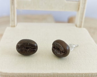 Coffee Bean Studs, Miniature Food Jewelry, Coffee Earrings, Coffee Bean Earrings, Coffee Post Earrings, Polymer Clay Earrings, Coffee Lover