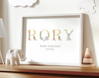 Personalised Ocean Name Print – Sea Creature Wall Art for Kids – Watercolour Nursery Decor – Ocean Art – Custom Name Picture