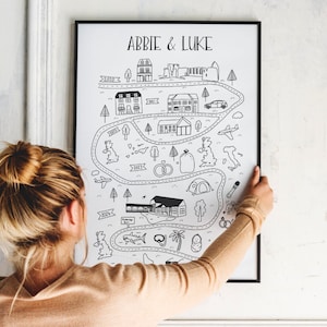 Individuelle Landkarte, Karte für Paar Beziehung, Geschenk für Freund, Geschenk für Frau, Geschenke für Mann, Geschenk zum Jahrestag, Kunstdruck