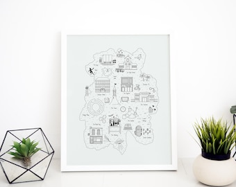 Tortured Poets Map Art Print - Fantasy Doodle Map Inspired by Taylor Swift - Digital Wall Art Download