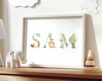 Personalised Farm Animal Name Print – Farm Wall Art for Kids – Animal Watercolour Nursery Decor – Farm Art – Custom Animal Name Picture
