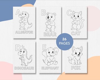 Alphabet Colouring – Printable Colouring Sheets, ABC, My First Alphabet, ABC Book, Printable Alphabet. First Birthday Gift, Animal Colouring