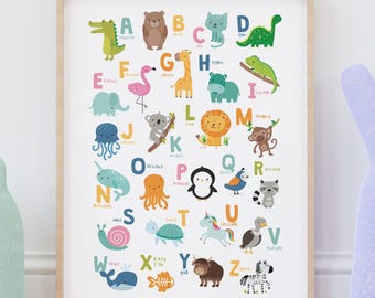 Alphabet Wall Art Print, Colourful ABC Poster for Kids, Educational Nursery Decor, Toddler Room Playroom Print, Preschool Learning Chart