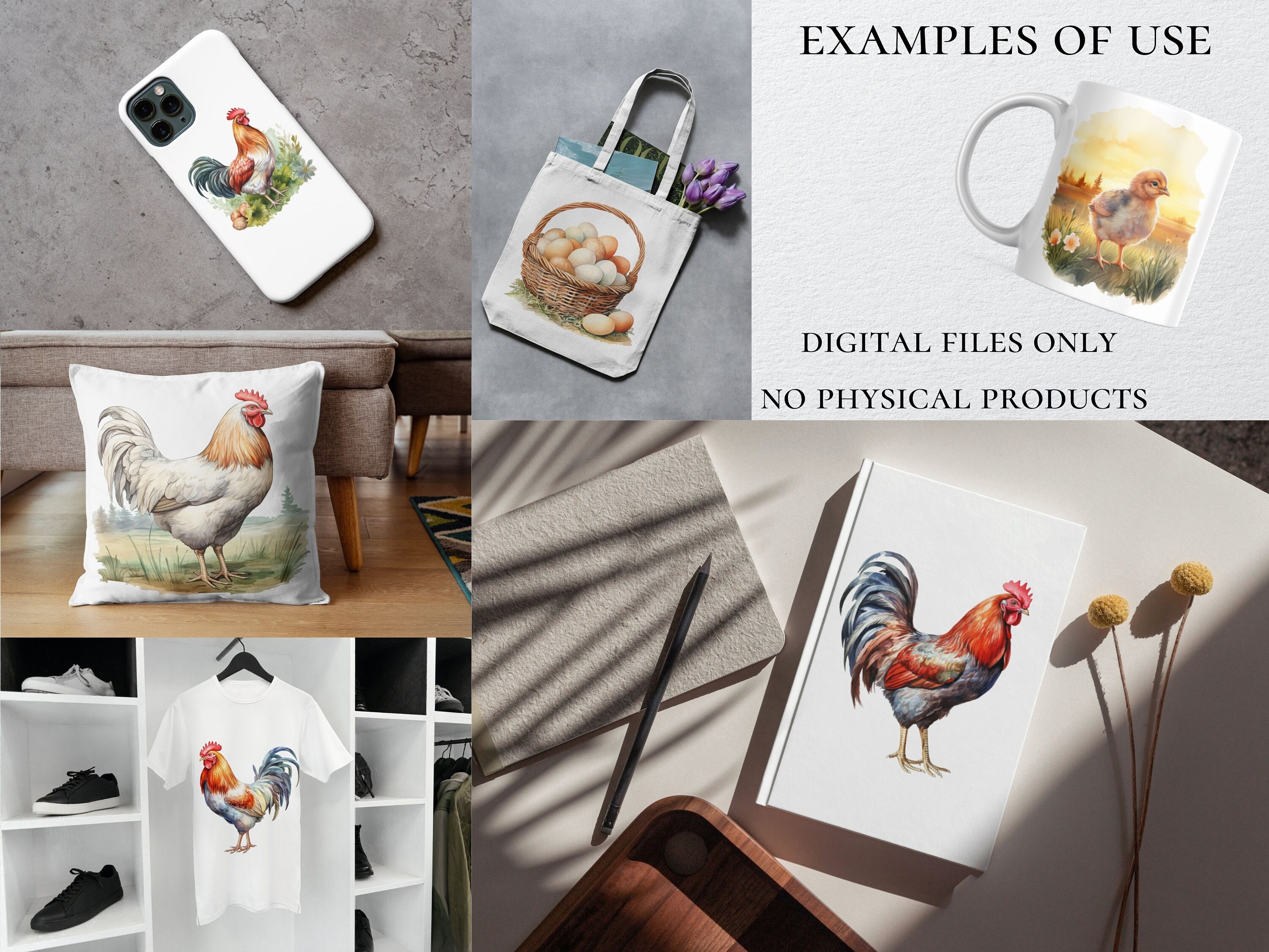 Watercolor Chicken Clipart Bundle, Farm Animal PNG (digital Download ...