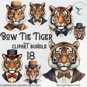 Bundle di clipart tigre carina in papillon PNG di alta qualità download digitale uso commerciale progetti di creazione di carta digitale sfondo trasparente