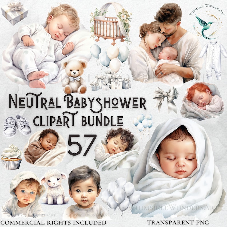 Neutral Baby Shower Watercolor Clipart Bundle (57 PNG) - Etsy Israel