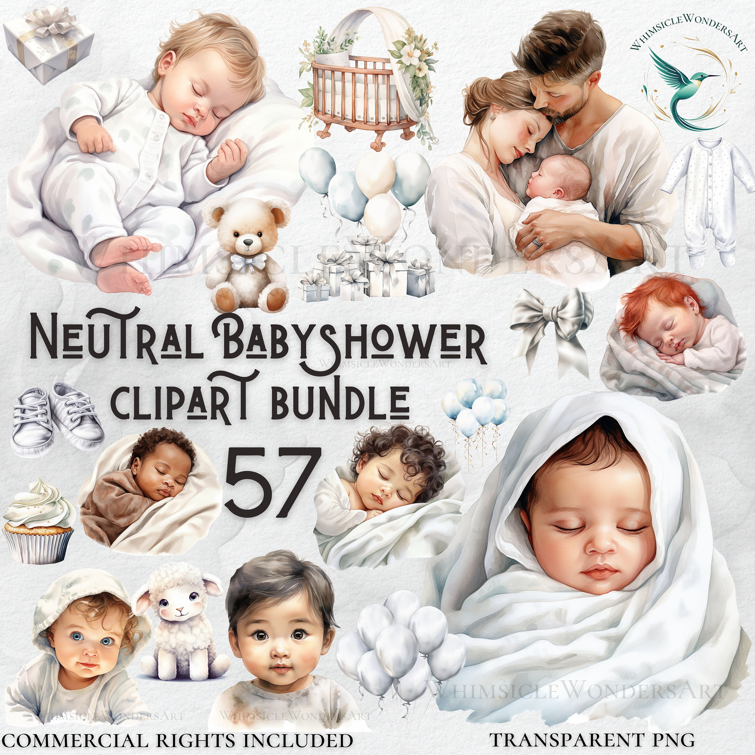 Neutral Baby Shower Watercolor Clipart Bundle (57 PNG) - Etsy