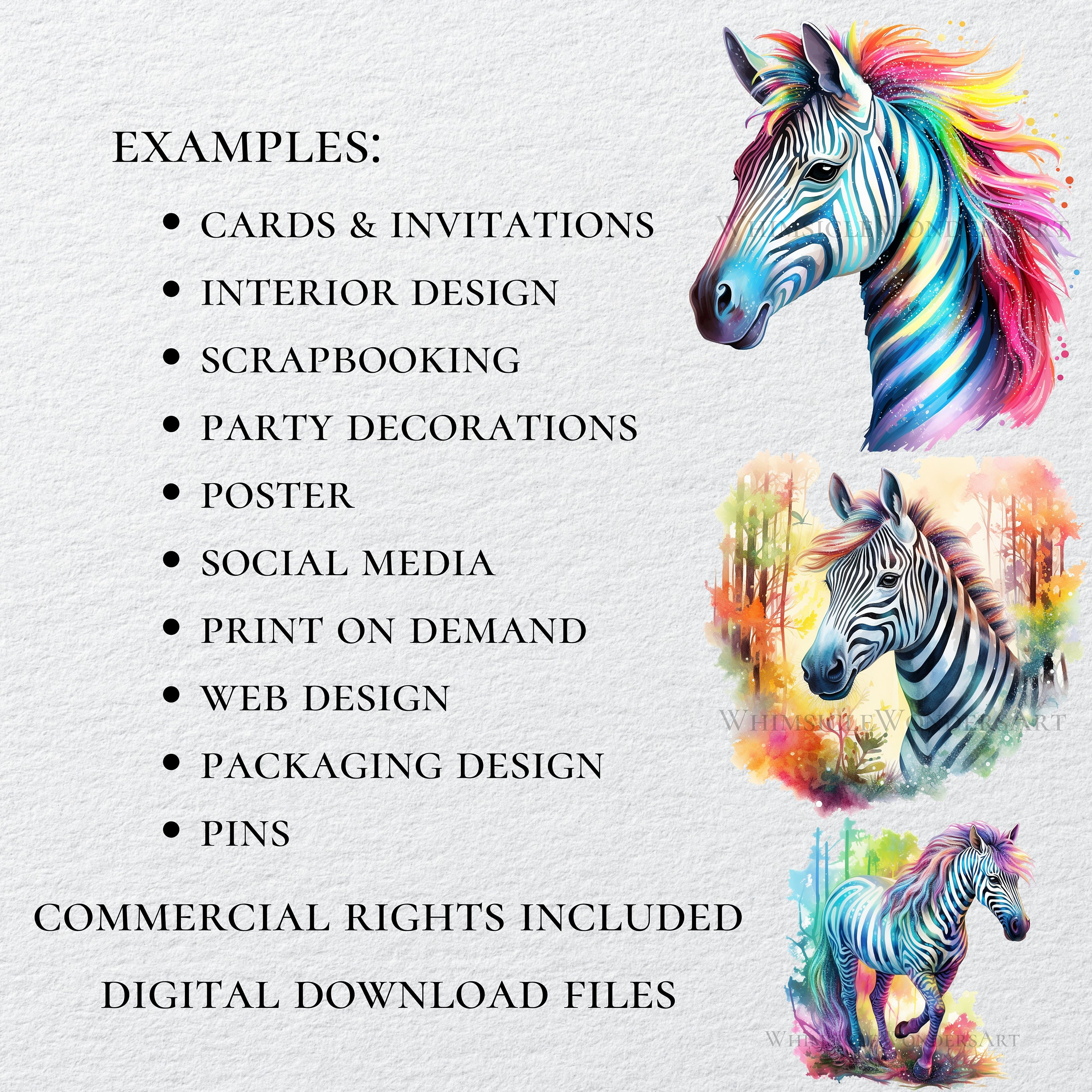 Watercolor Rainbow Zebra Clipart Bundle High Quality Png Etsy