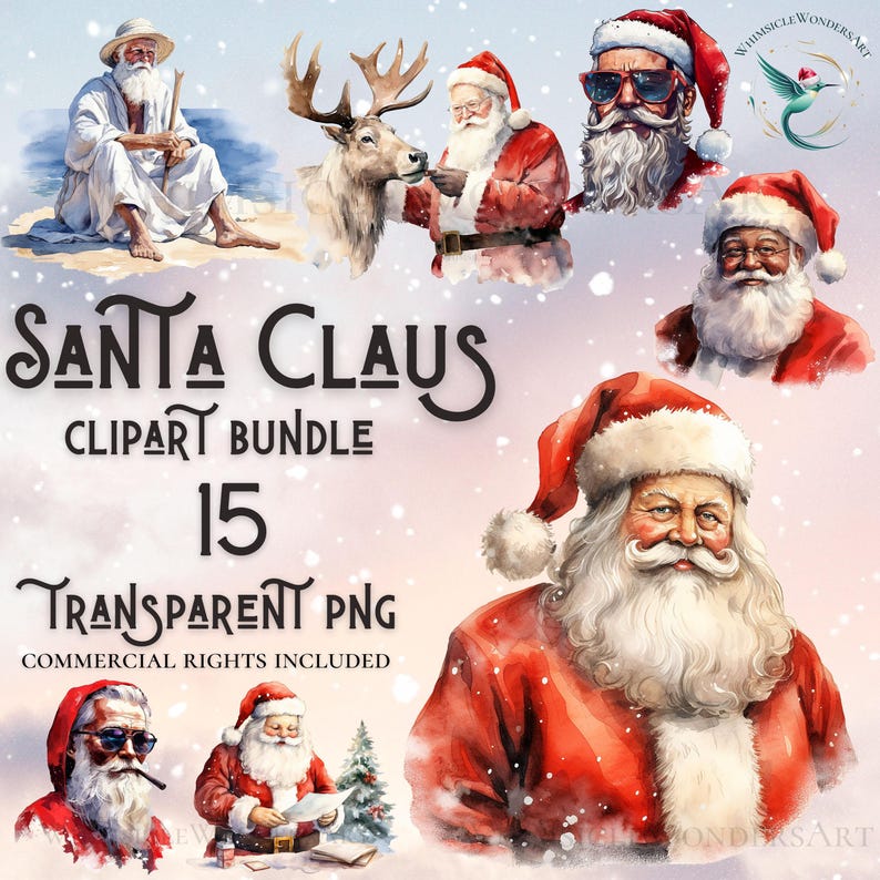 Watercolor Santa Claus Clipart Bundle, Transparent PNG (digital ...