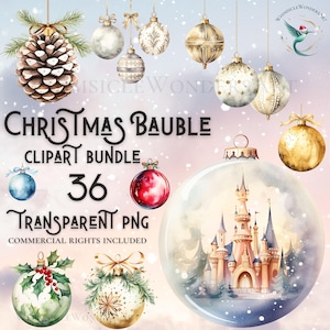 Watercolor christmas bauble clipart bundle high quality PNG digital download commercial use digital paper crafting transparent background