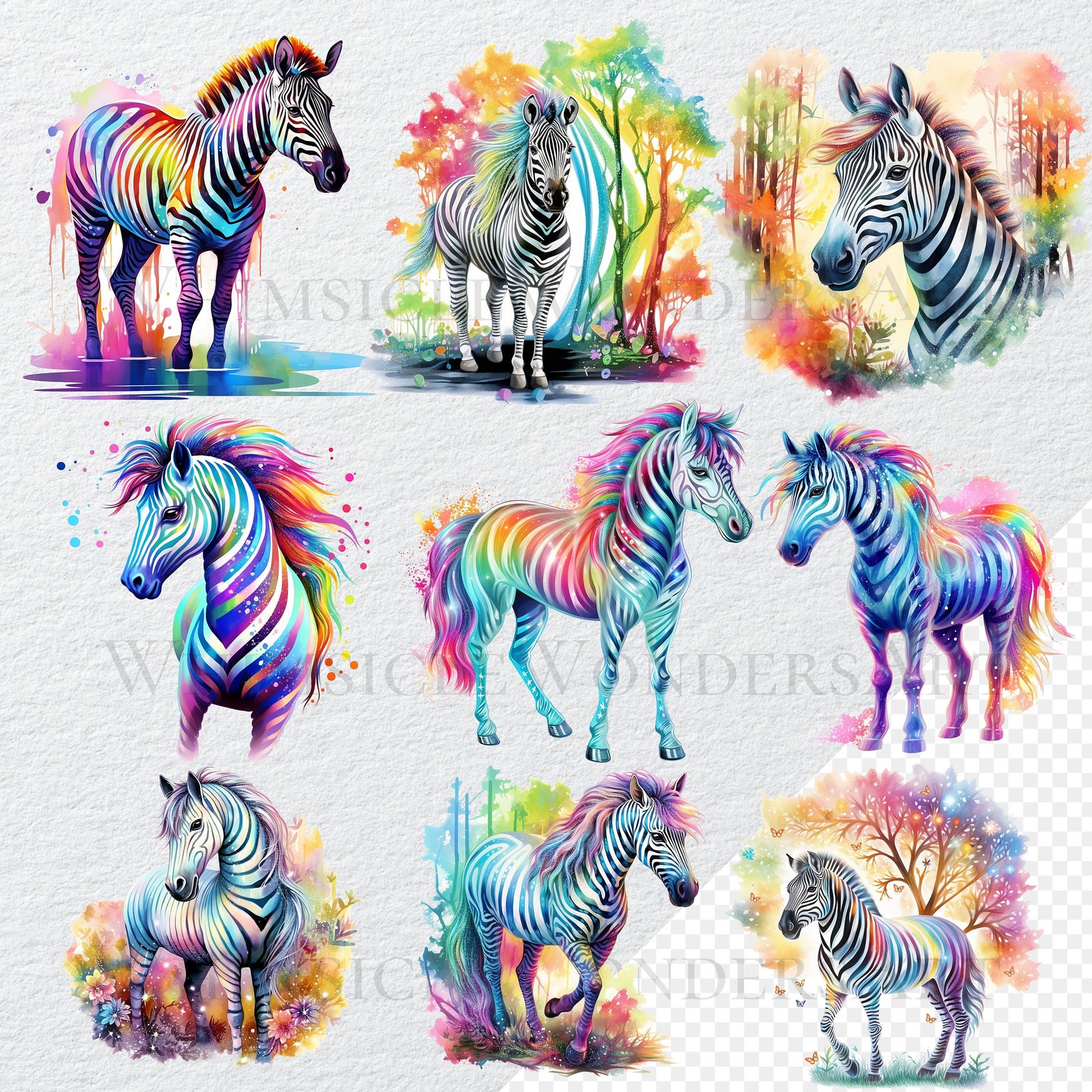 Watercolor Rainbow Zebra Clipart Bundle High Quality Png Etsy