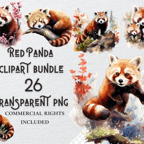 Cute red panda clipart bundle 26 high quality PNG digital download commercial use digital paper