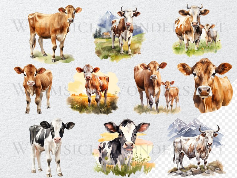Watercolor Cow Clipart Bundle, Farm Animal PNG (digital Download) - Etsy