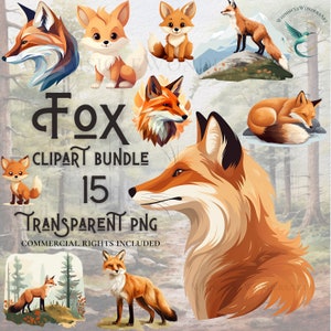 Ensemble de cliparts renard haute qualité en téléchargement numérique PNG à usage commercial projets d'artisanat en papier numérique illustration d'arrière-plan transparent