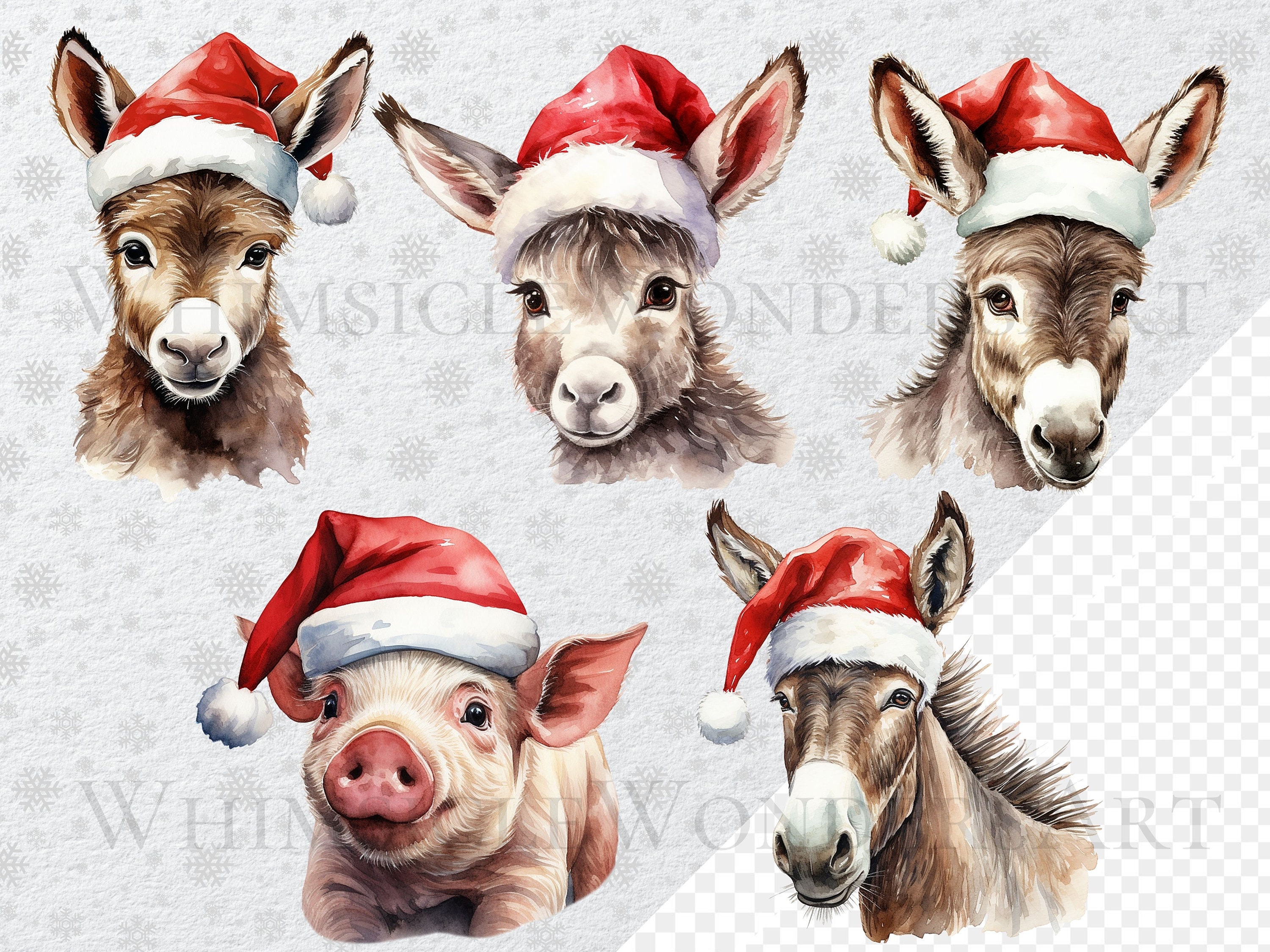 Watercolor Christmas Farm Animals Clipart Bundle (PNG, Digital Download ...