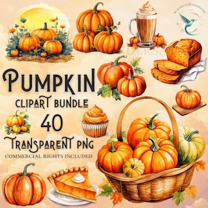 Watercolor pumpkin clipart bundle high quality PNG digital download commercial use digital paper crafting projects transparent background