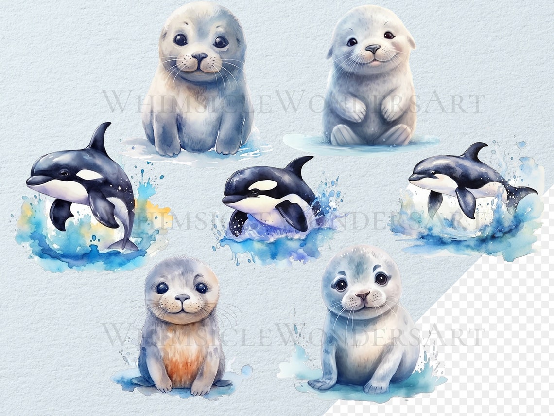 Arctic Animals Clipart Bundle, Watercolor PNG Images (commercial Use ...