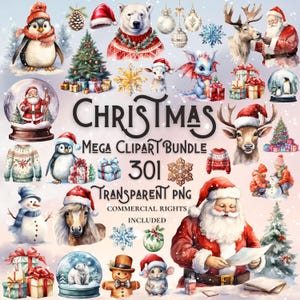 Watercolor christmas mega clipart bundle high quality PNG digital download commercial use digital paper crafting transparent background