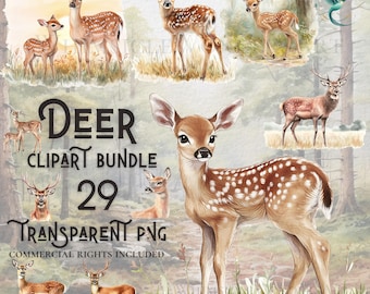 Watercolor Deer clipart bundle high quality PNG digital download commercial use digital paper crafting projects transparent background