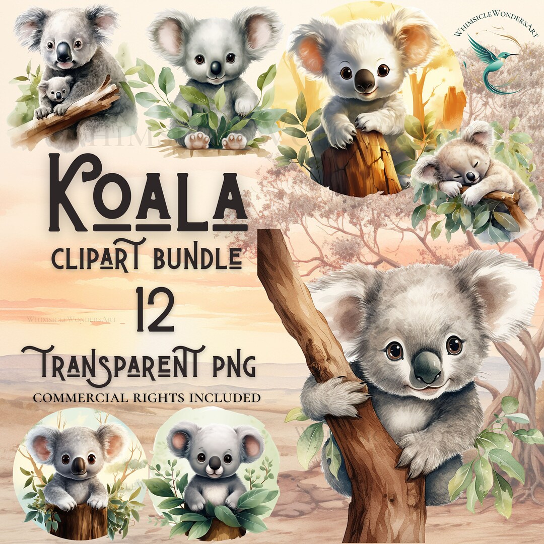 Watercolor Koala Clipart Bundle, PNG Graphics (digital Download) - Etsy
