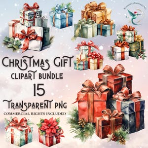 Watercolor Christmas presents clipart bundle high quality PNG digital download commercial use digital paper crafting christmas winter