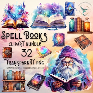 Watercolor Spell book clipart bundle high quality PNG digital download commercial use digital paper crafting projects transparent background