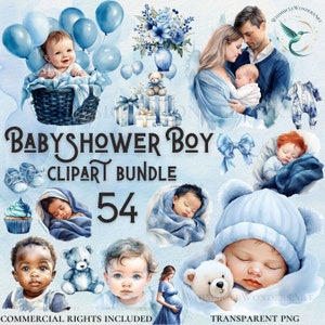 È un set di clipart baby shower per maschietto PNG di alta qualità download digitale per uso commerciale progetti di creazione di carta digitale sfondo trasparente