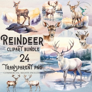Watercolor Reindeer clipart bundle high quality PNG digital download commercial use digital paper crafting transparent background