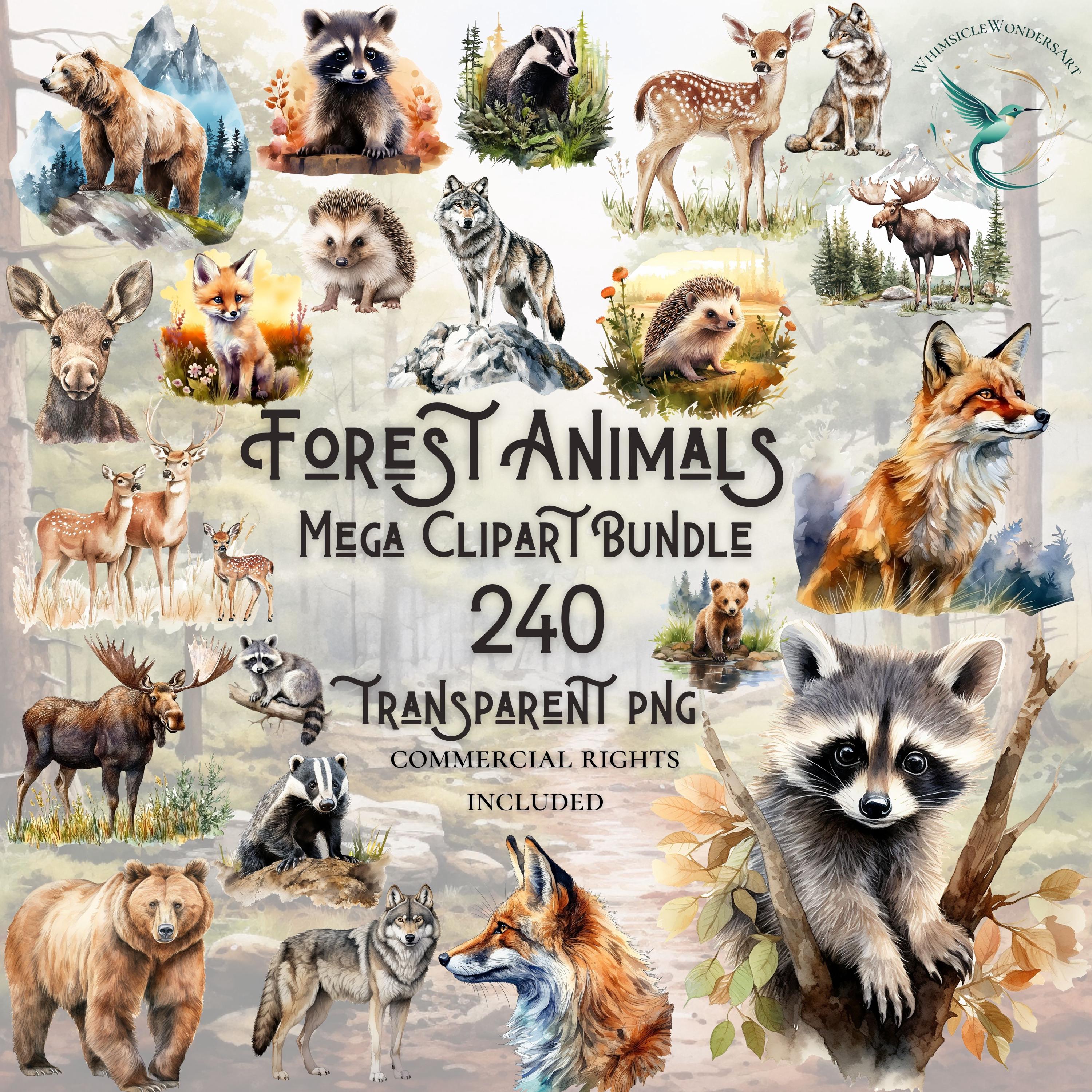 Watercolor forest animals clipart bundle high quality PNG digital download commercial use digital paper crafting transparent background