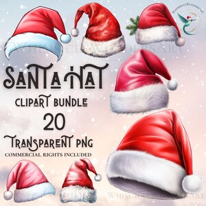 Watercolor santa hat clipart bundle high quality PNG digital download commercial use digital paper crafting transparent christmas winter